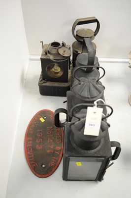 Lot 393 - A selection of railway lamps; and a Railway wallplaque.