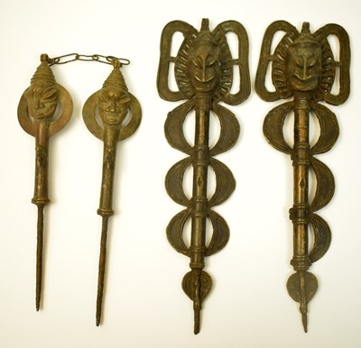 Lot 472 - Two pairs of Edan Ogboni staffs/rods, Yoruba