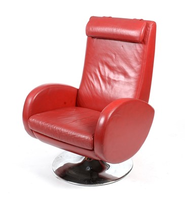 Lot 328 - A contemporary red leather swivel reclining armchair