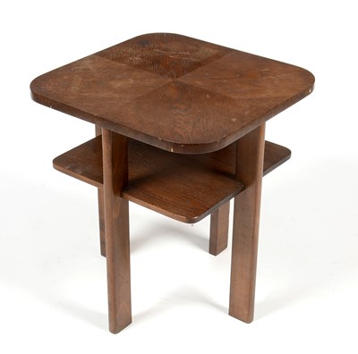 Lot 370 - An Art Deco style quarter veneered oak two-tier occasional table