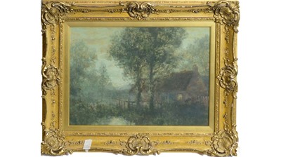 Lot 1009 - John Falconar Slater - A Farmstead in the Misty Gloaming | oil