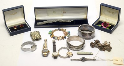 Lot 171 - Silver bangles, charm bracelet and other items.