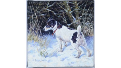 Lot 108 - Donna Crawshaw - Terrier in the Snow | oil