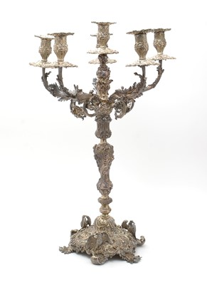Lot 583 - A William IV silver five-branch candelabrum, by Paul Storr