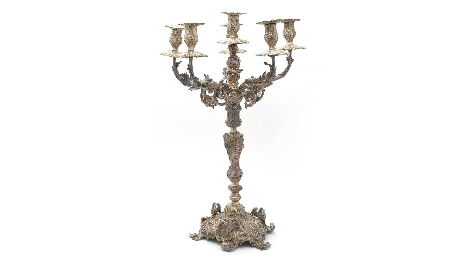 Lot 583 - A William IV silver five-branch candelabrum, by Paul Storr