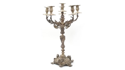 Lot 583 - A William IV silver five-branch candelabrum, by Paul Storr
