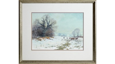 Lot 793 - Joe Hush - Soft Snowfall and Cattle | acrylic