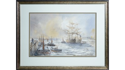Lot 31 - Peter Knox - Barges and Brigs Moored | watercolour