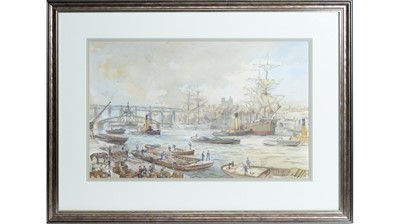 Lot 826 - Peter Knox - The Crowded River Tyne with Newcastle City Beyond | watercolour