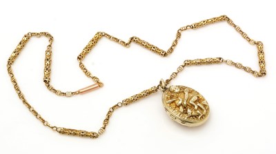 Lot 461 - An Indian locket pendant on 9ct yellow gold fancy link chain