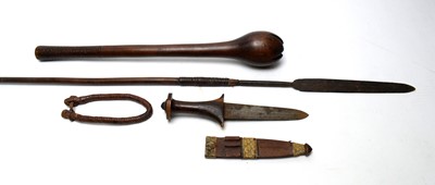 Lot 499 - A knobkerry, a spear and a knife