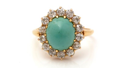 Lot 464 - A turquoise and diamond cluster ring