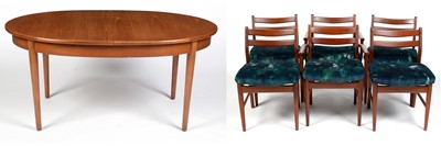 Lot 365 - Jentique, England: a mid 20th Century oval extending dining table and six chairs.