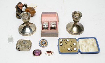 Lot 177 - Cold painted spelter inkwell, silver and jewellery items