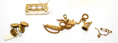 Lot 197 - A 14ct yellow gold buckle and gilt metal items