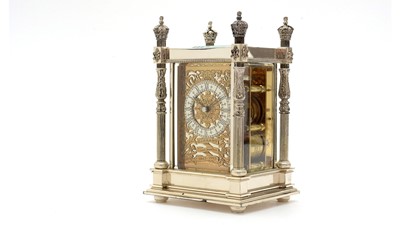 Lot 565 - 'The Canopy Clock': a large silver carriage clock, by Garrard