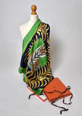 Lot 857 - A Hermes "Le Tigre Royale" silk scarf designed by Christiane Vauzelles (1977)