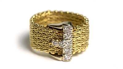 Lot 363 - A 14ct gold and diamond buckle pattern ring