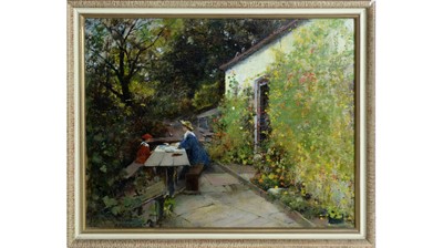 Lot 917 - John Wallace - Al Fresco Lunch Jesmond Mill House | oil