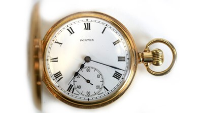 Lot 533 - Fortex: a 9ct yellow gold half-hunter pocket watch