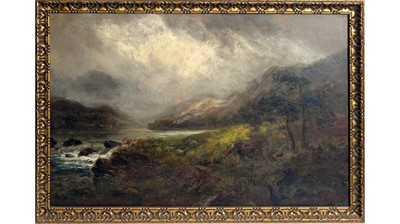 Lot 1019 - John Falconar Slater - The Scottish Highlands at Dusk | oil