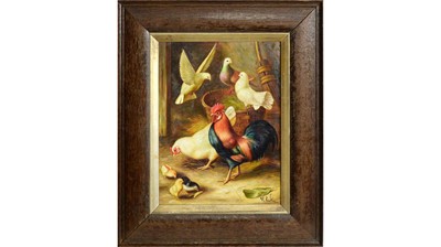 Lot 110 - Flemish School - Cockerel, Chickens, and Doves | oil