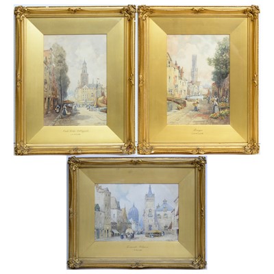 Lot 715 - J. R. Miller - Three 19th Century continental street views | watercolour