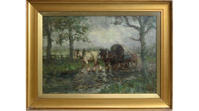 Lot 701 - John Falconar Slater - Dapped Light Illuminates a Horse-Drawn Carriage | oil