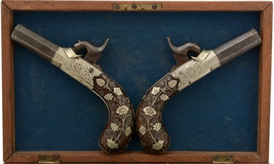 Lot 761 - A cased pair of 19th Century percussion pistols, by Smith