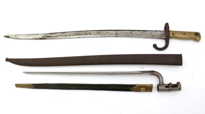 Lot 765 - A 19th Century Martini Henri socket bayonet and a Chassepot sword bayonet
