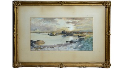 Lot 42 - Thomas Swift Hutton - Lindisfarne at Dusk | watercolour