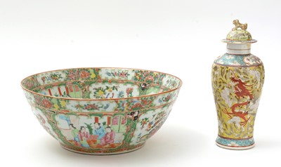 Lot 644 - Canton bowl, vase and cover.