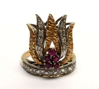 Lot 161 - A ruby and diamond ring of flame design