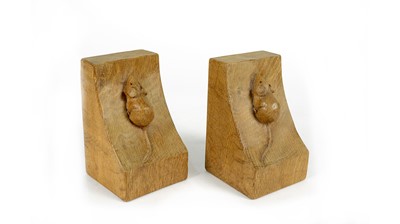 Lot 1268 - Workshop of  Robert ‘Mouseman’ Thompson (Kilburn):  a pair of adzed oak bookends.