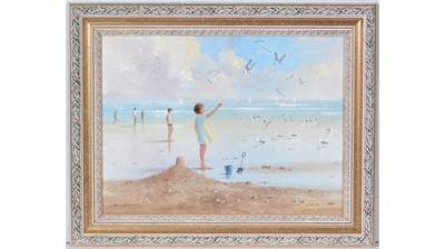 Lot 780 - Richard Blowy - Sandcastles and Seagulls | oil