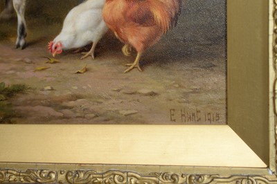 Lot 1052 - Edgar Hunt - Goats and Chickens Grazing | oil
