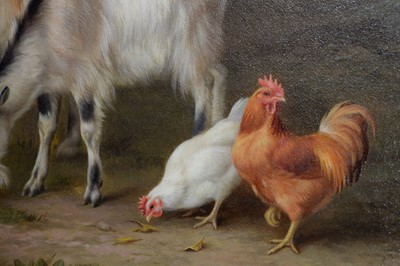 Lot 1052 - Edgar Hunt - Goats and Chickens Grazing | oil