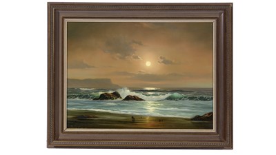 Lot 277 - Peter Cosslett - Moonlit Seascape | oil