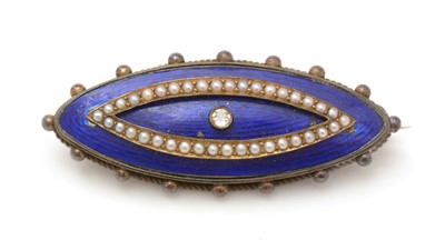Lot 487 - A Victorian diamond, pearl and enamel brooch