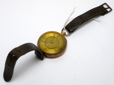 Lot 120 - A 14ct yellow gold cased fob watch (converted into wristwatch)