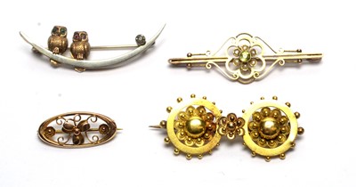 Lot 169 - A crescent brooch, and three other brooches