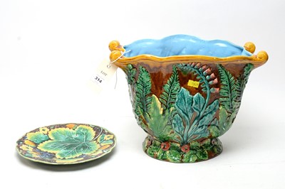 Lot 314 - A Majolica planter; and a Majolica leaf plate