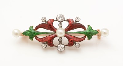 Lot 342 - Woman's Suffrage interest: Edwardian pearl, diamond and enamel brooch