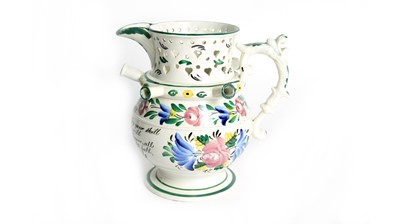 Lot 732 - Pearlware puzzle jug dated 1838