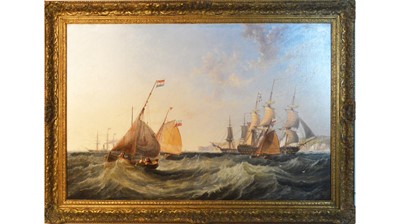 Lot 968 - James John Wilson Carmichael - Ships off the Coast at Dover | oil