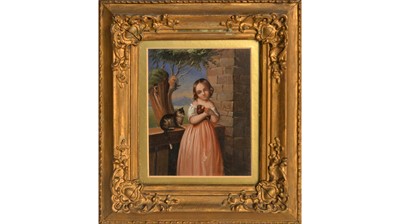 Lot 924 - 19th Century British School - Portrait of a Young Girl Holding a Bird from a Cat | oil