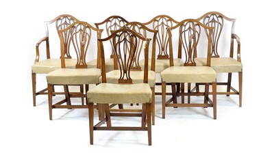 Lot 1087 - A near-matching set of eight George III mahogany dining chairs.