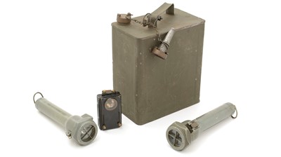 Lot 784 - Two torches, another torch with filters and a petrol can.