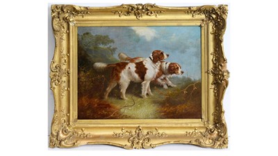 Lot 712 - 19th Century British School - Gun Dogs Pensively Wait in the Bracken | oil