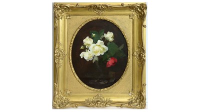 Lot 708 - James Stuart Park - Crimson and White Roses | oil